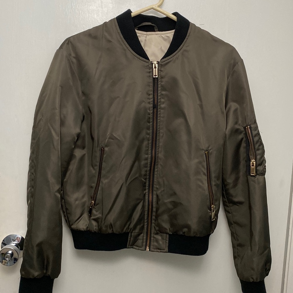ZARA GREEN GREY BOMBER JACKET